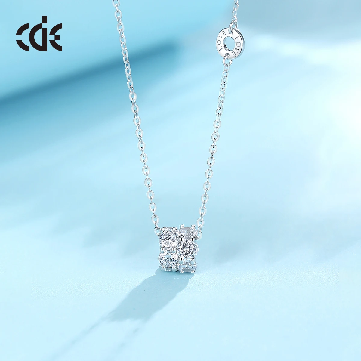 CDE WYN3 Fine Jewelry 925 Sterling Silver Necklace Zircon double circle pendant Rhodium Plated Women Pendant Necklace