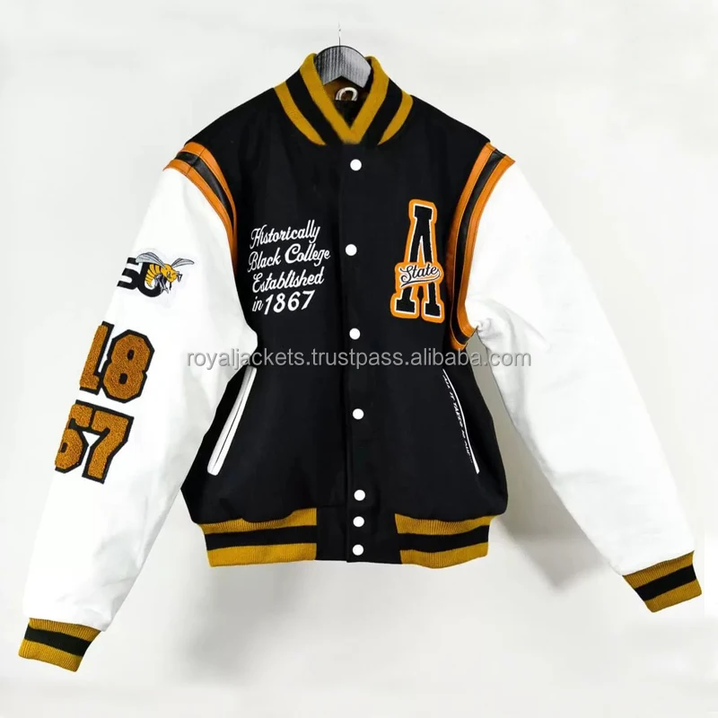 High Quality Custom Genuine Leather Sleeve Letterman Jacket Hot Selling  Wool Varsity Jacket With Leather Sleeves - Buy Men Clothing Solid Color  Cheap Price Wholesale Customized High Quality Men