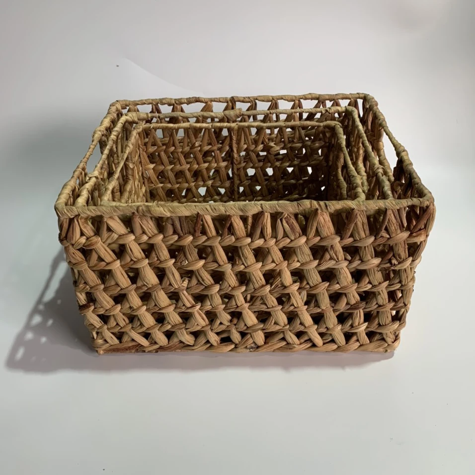 Natural Water Hyacinth Rectangular Shallow Storage Basket Tray Small