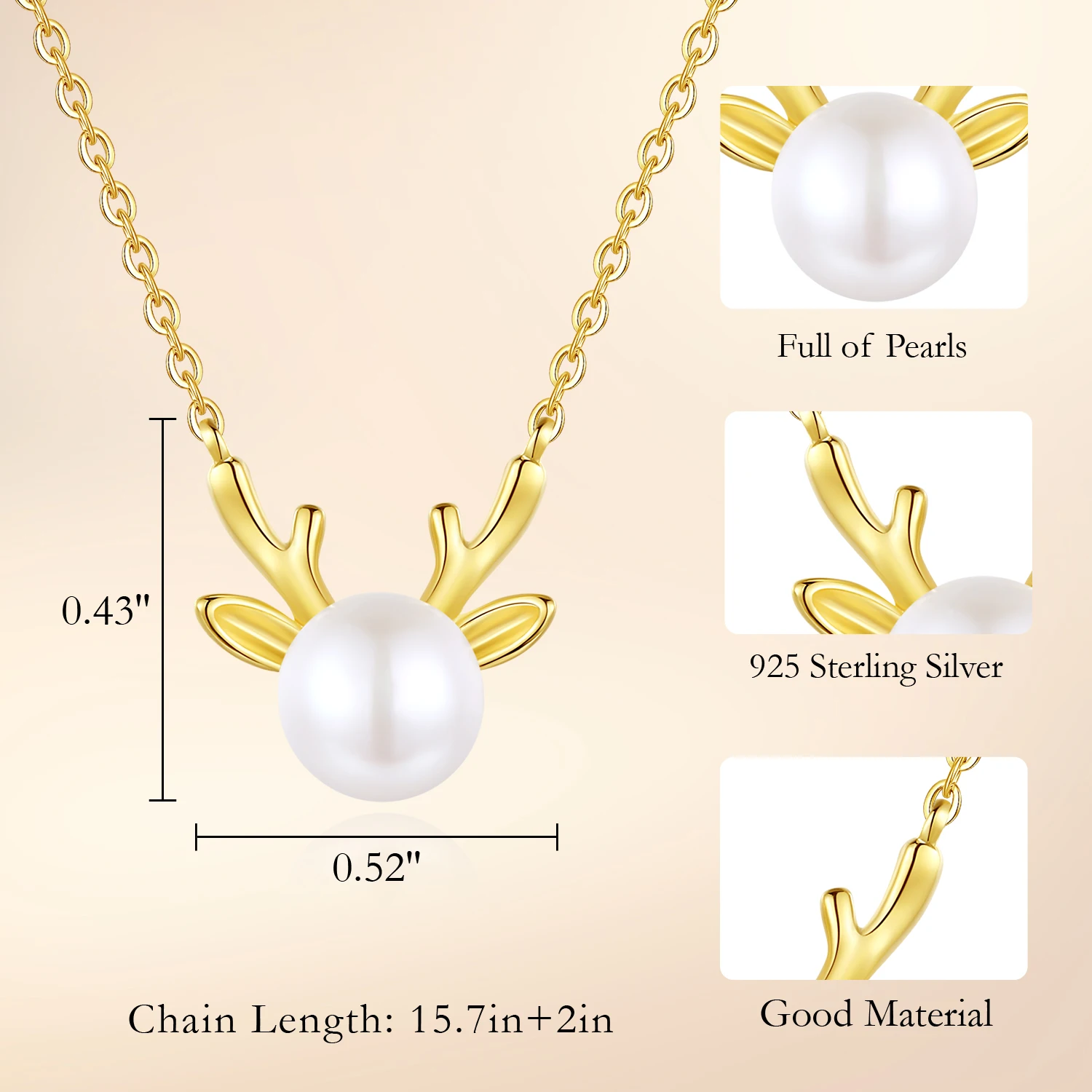 CDE PRYN006 Fine 925 Sterling Silver Jewelry Christmas Necklace Wholesale Deer Shape Christmas Decoration Pearl Pendant Necklace