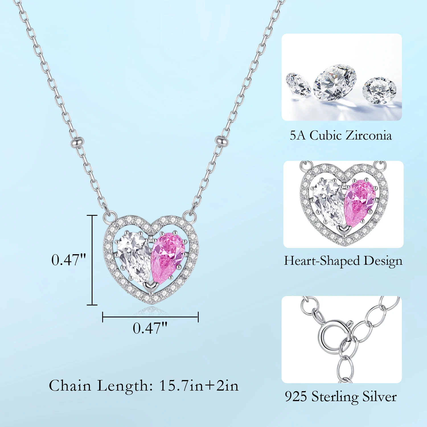 CDE WYN14 Fine Jewelry 925 Sterling Silver Luxury Women Necklace Wholesale Bulk Two-color Split Zircon Heart Pendant Necklace
