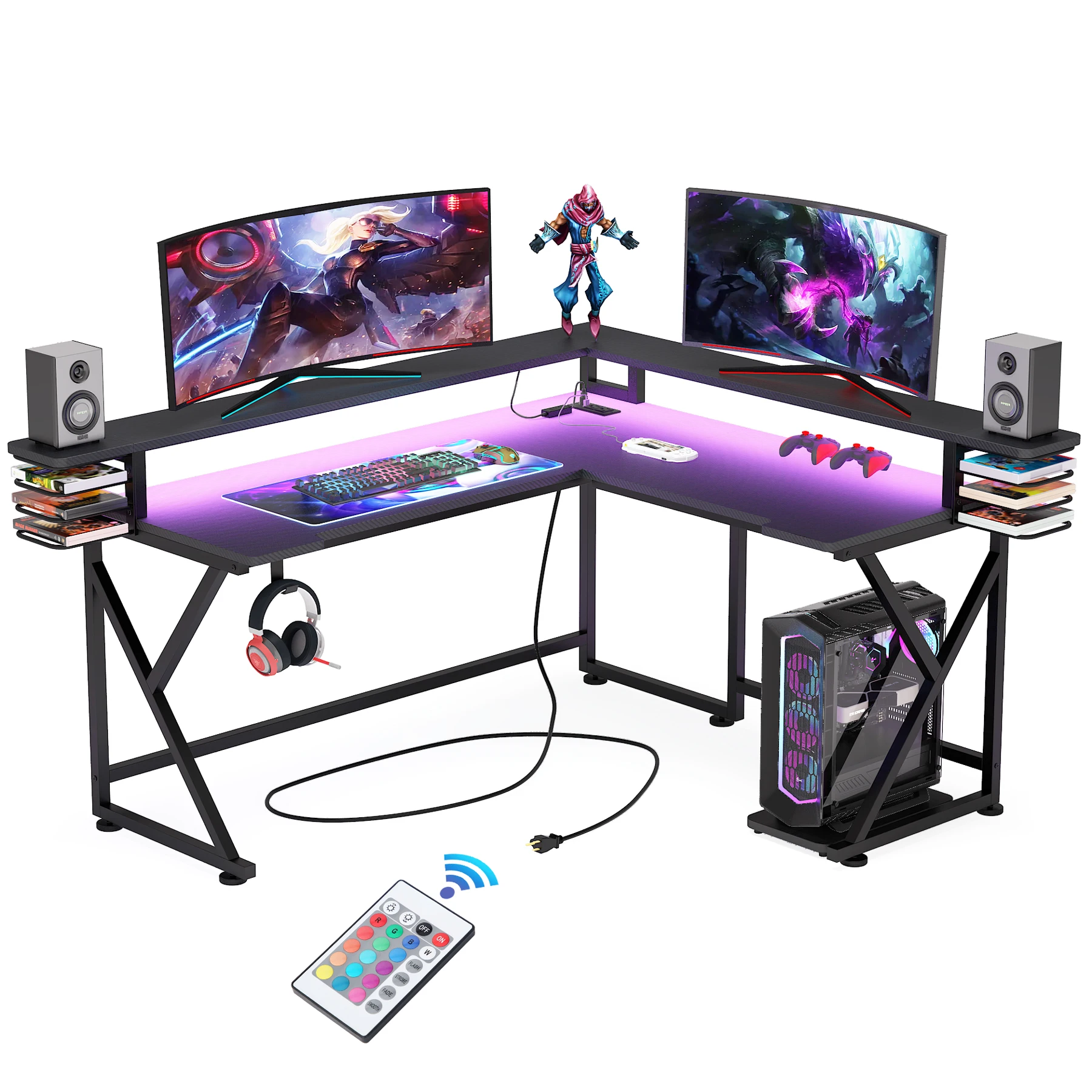 All-in-one PC Gaming Desk Cool Shape LED RGB Light Computer Desk Racing Style Office Table For Gamer