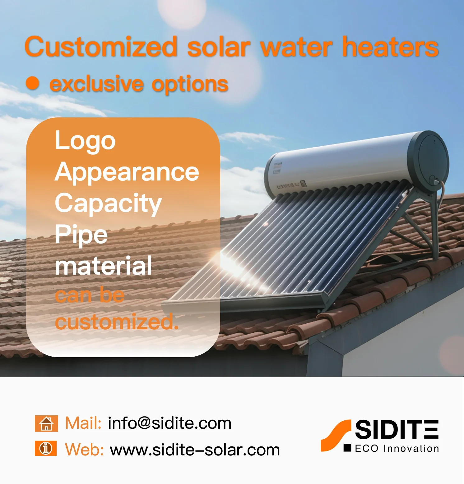 Custom Integrated Split Pressurized Non-Pressurized Flat Plate Vacuum Tube Solar Water Heater for Home Commercial Industrial Use factory