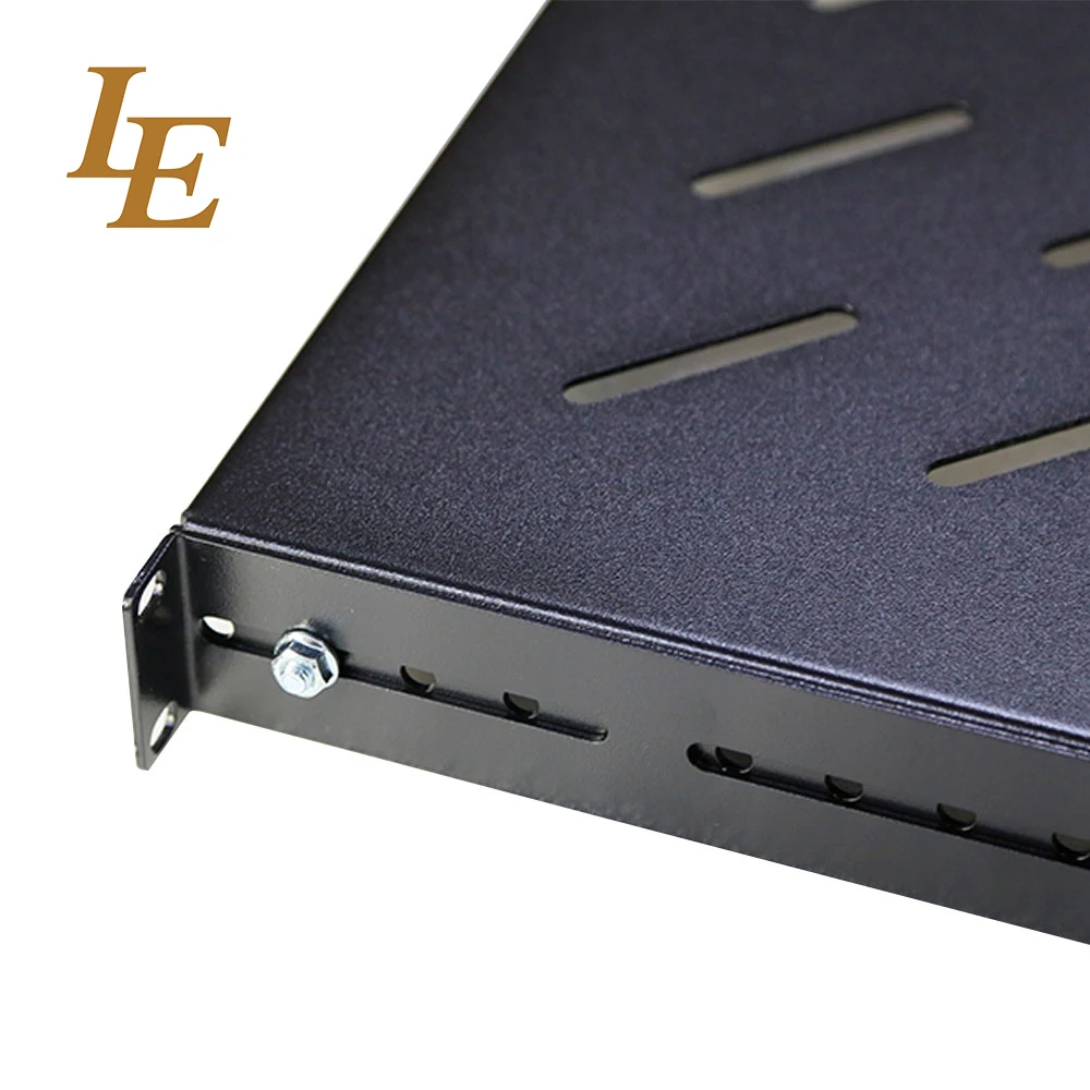 19" Network Cabinet Fixed Shelf Vented Cantilever Fixed Server Rack Shelf 1U 2U Cantilever Shelf with RAL9004 Black Sliding Shelves Adjustable trays Customized Adjustable Rack Tray Telescopic Shelves 4