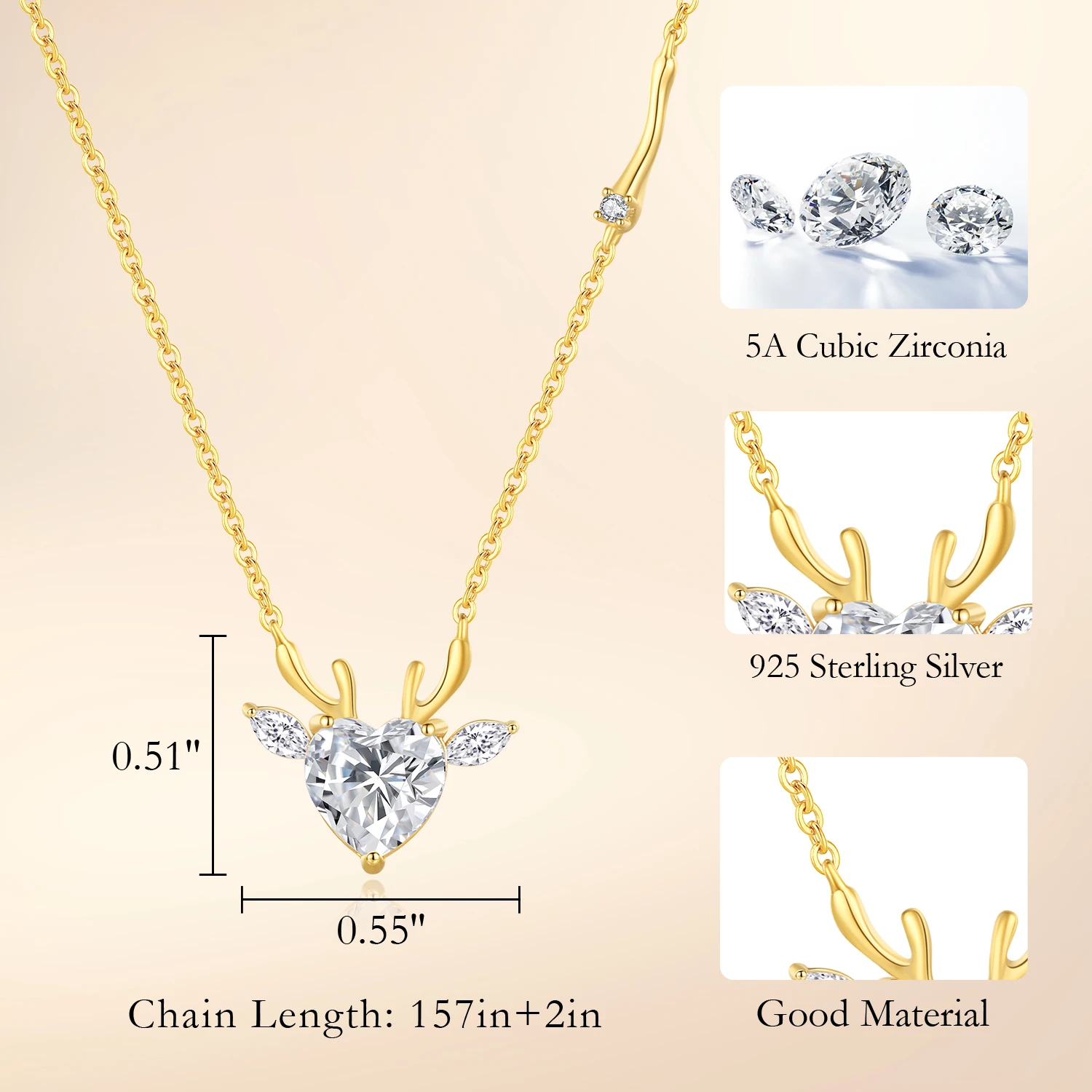 CDE YL5538 925 Sterling Silver Jewelry Wholesale Zircon Deer Shape Christmas Necklace Rhodium Plated Pendant Necklace For Gift