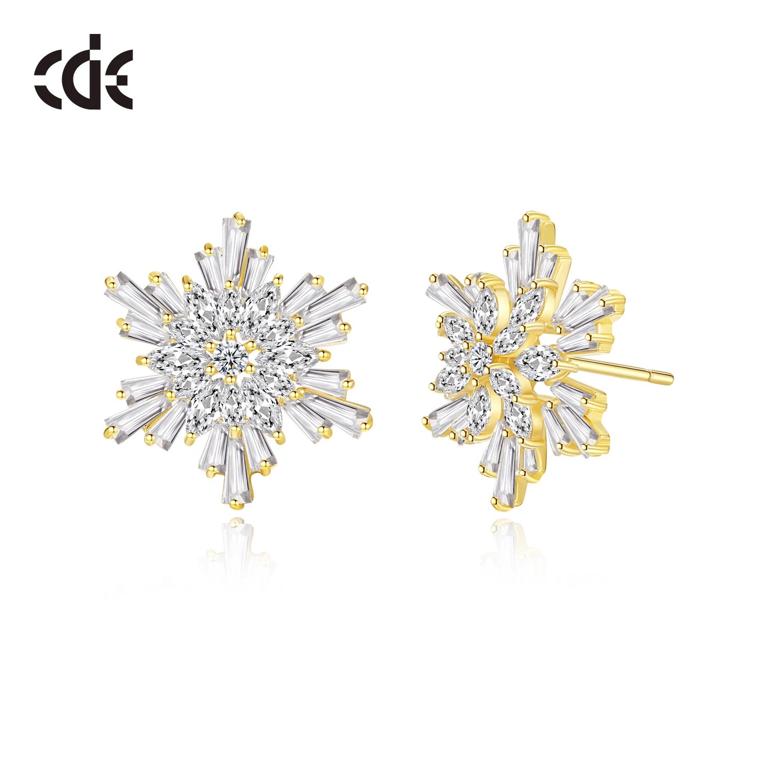 CDE YK01618 925 Silver Christmas Gift Jewelry Zircon Earring Wholesale Snow 14K Gold Plated Stud Earrings Christmas Earring