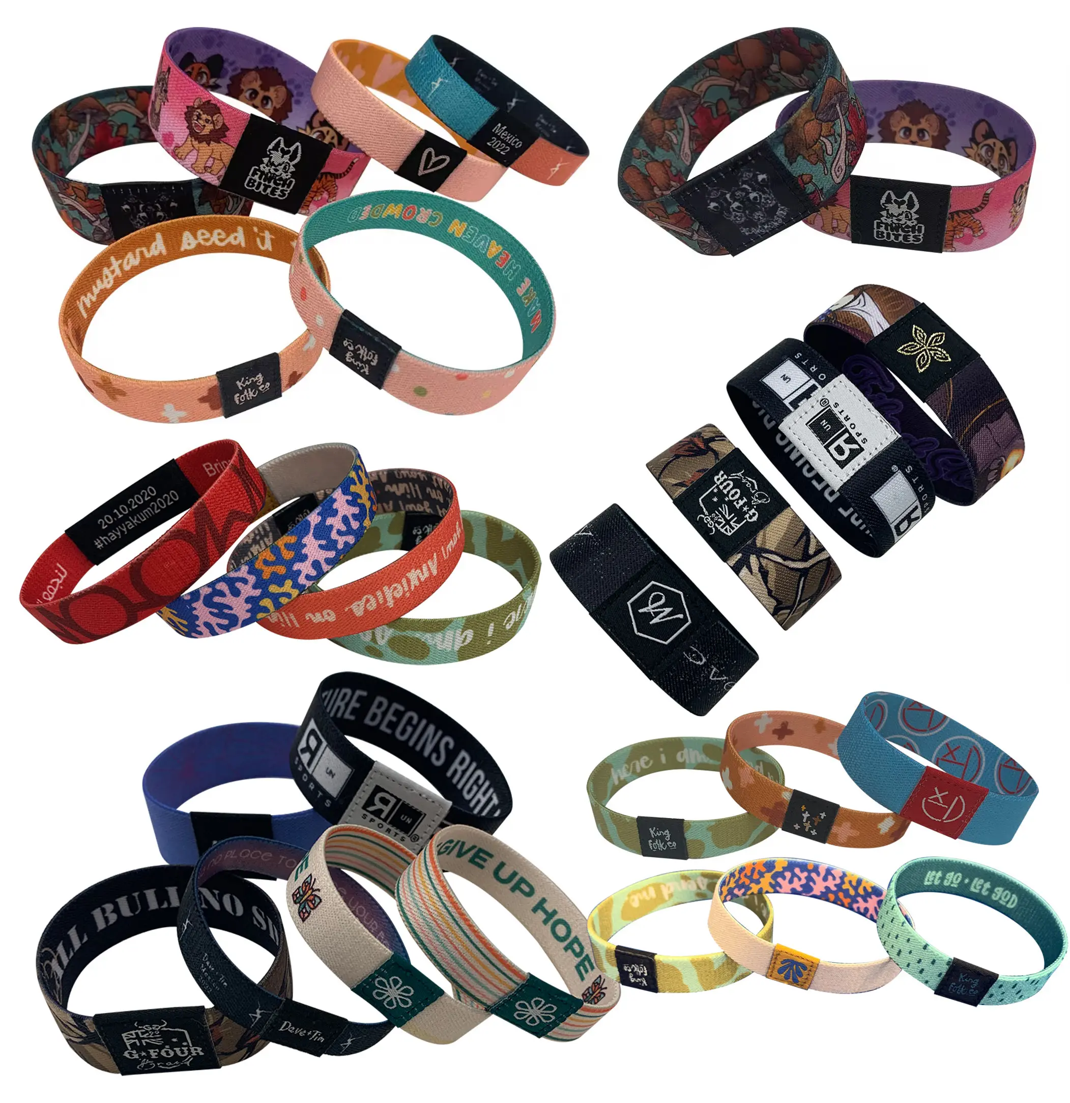 Cheap Custom Logo Full Color Print Party Sport Basketball Festival Polyester Bracelet Sublimation Fabric Woven Vibrant Elastic Bracelet Sublimation Wristbands