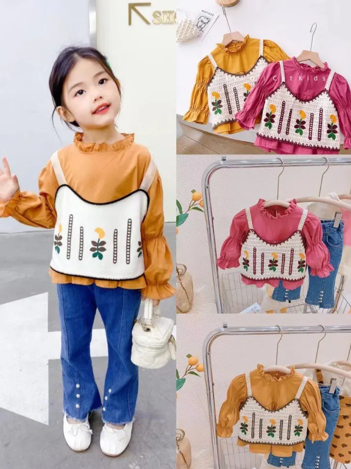 Summer new style girls Korean style clothes set suit inner and jeans kids girls clothes set in stock children clothes