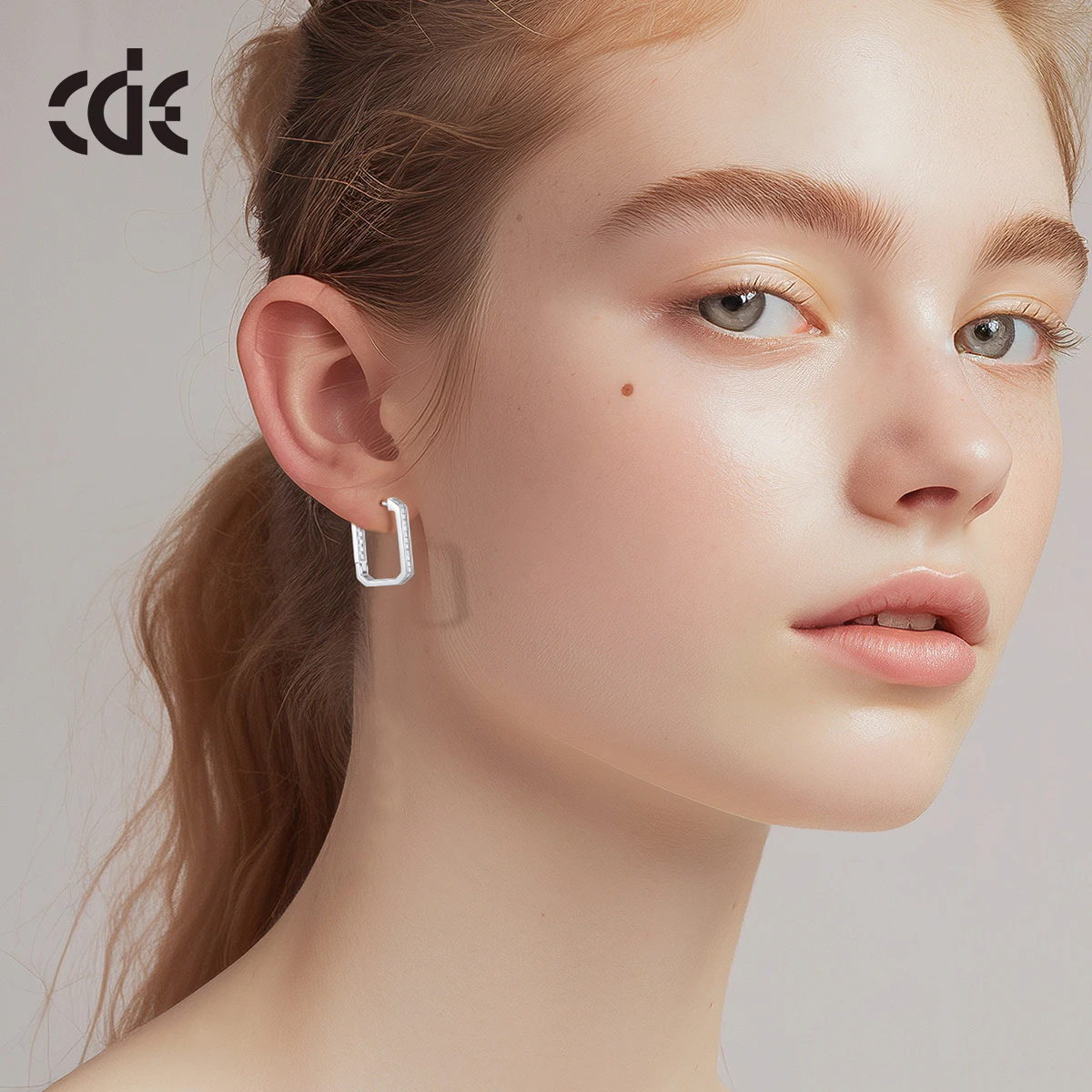 CDE CZYE028 Fine Jewelry Earrings 925 Sterling Silver Zircon Women Earring Wholesale Rhodium Plated Square Hoop Earrings