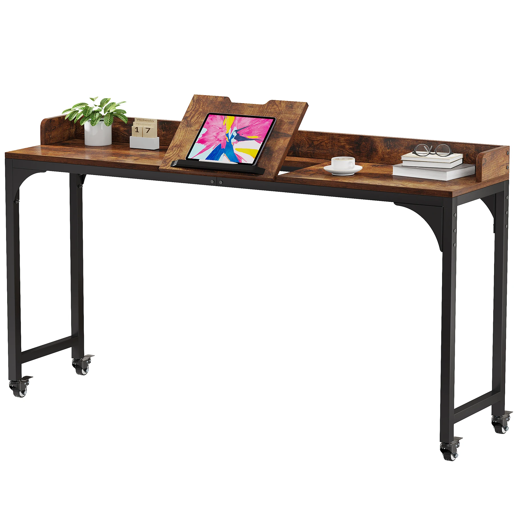 Over The Bed Long Coffee Table Mobile Wooden Laptop Desk With Adjustable Tilt Board