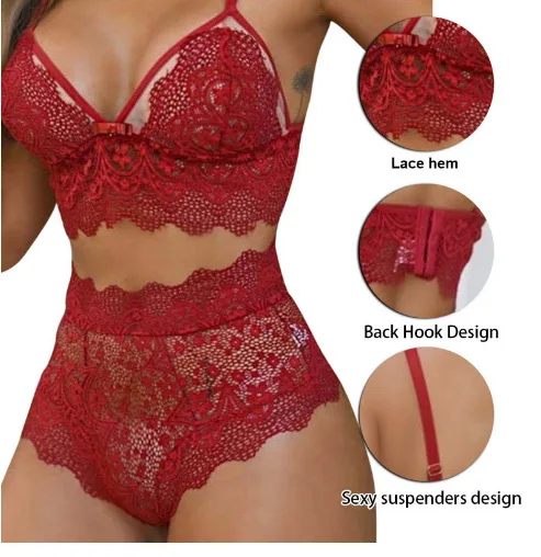 HKRXEC Lace Bralette and High-Waist Brief Lingerie Set