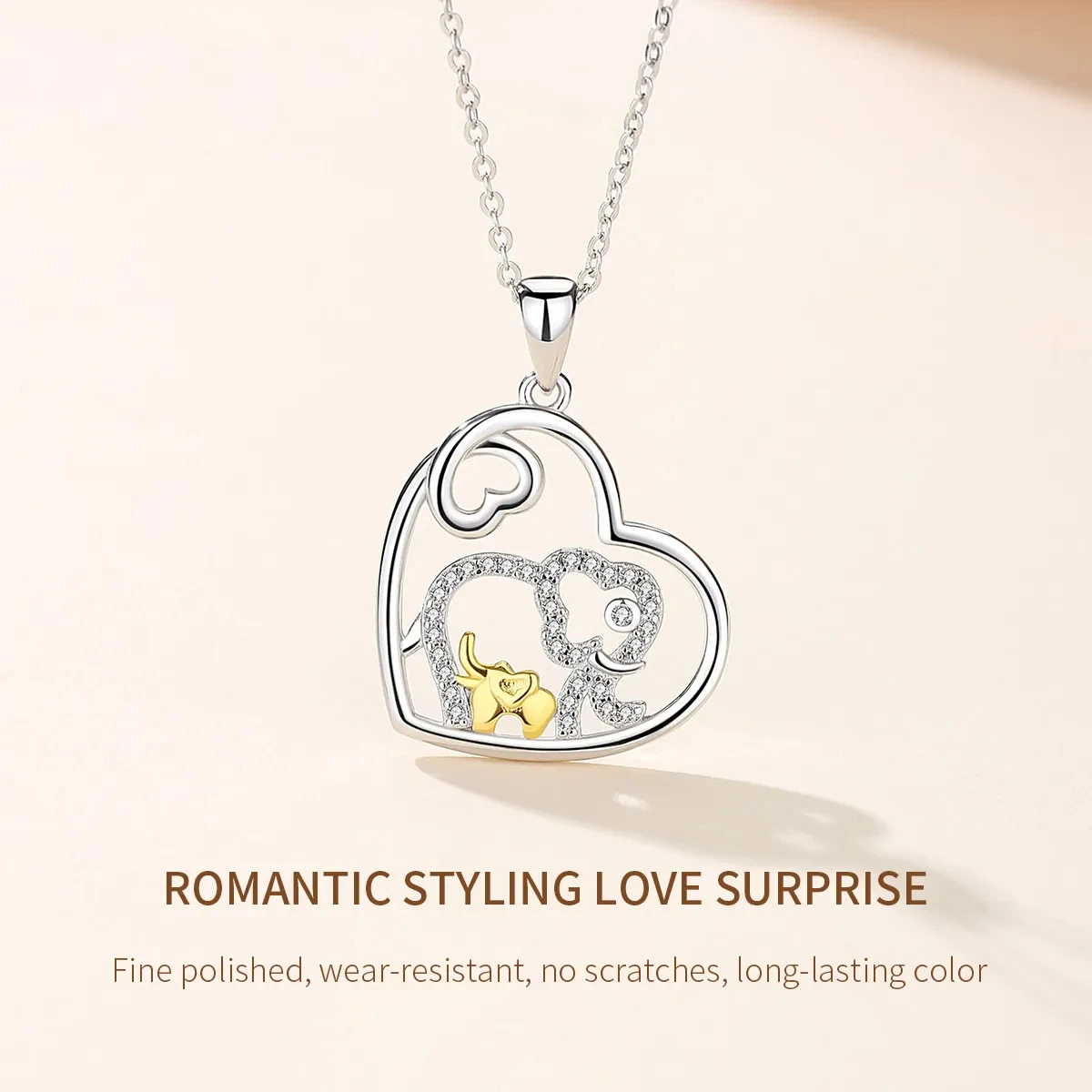 CDE YN1087 Fine 925 Sterling Silver Jewelry Unique Animal Elephant Necklace Rhodium Plated Heart Pendant Necklace For Mom Gift