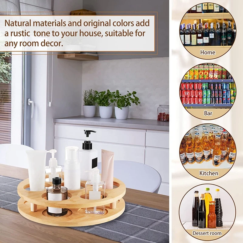 Coffee Syrup Organizer Rotating Coffee Syrup Rack Bamboo Revolving