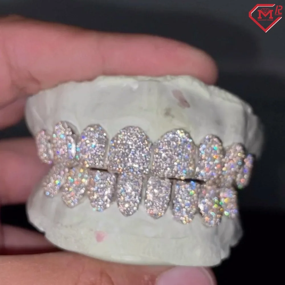 Iced Out Hip Hop Grillz Dia Teeth Rappers 8 Top 8 Bottom Gold Plated Sterg Sliver Custom Vvs Moissanite Grillz 15