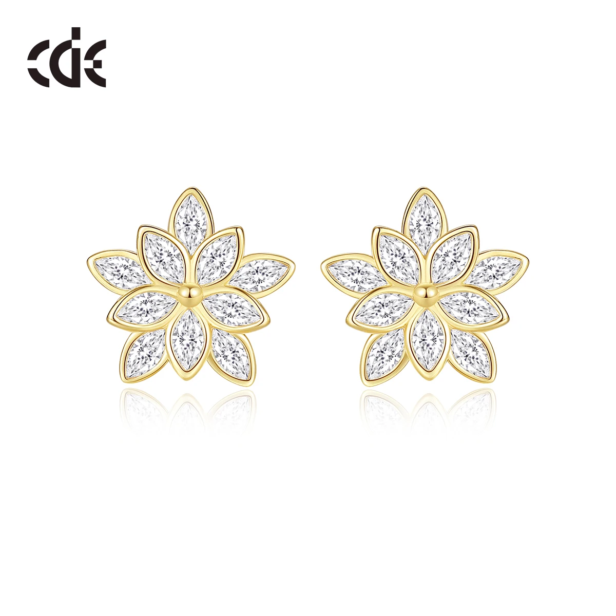 CDE CZYE012D Fine Jewelry 925 Sterling Silver Zircon Earring Rhodium Plated Earring Wholesale Bulk Women Lotus Stud earrings