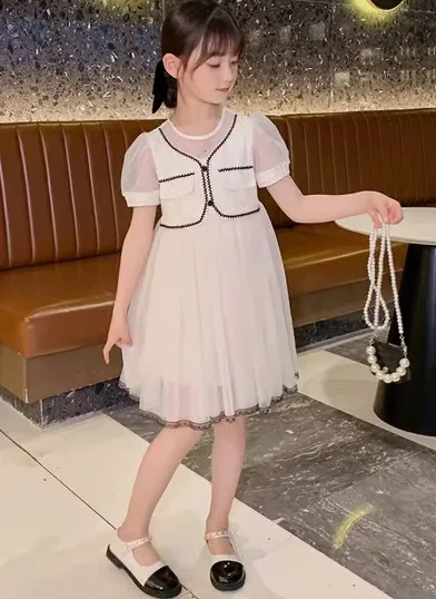 White Tulle Pleated Chest Formal Flower Girl Dress Kids Party Dress Princess Birthday Dress