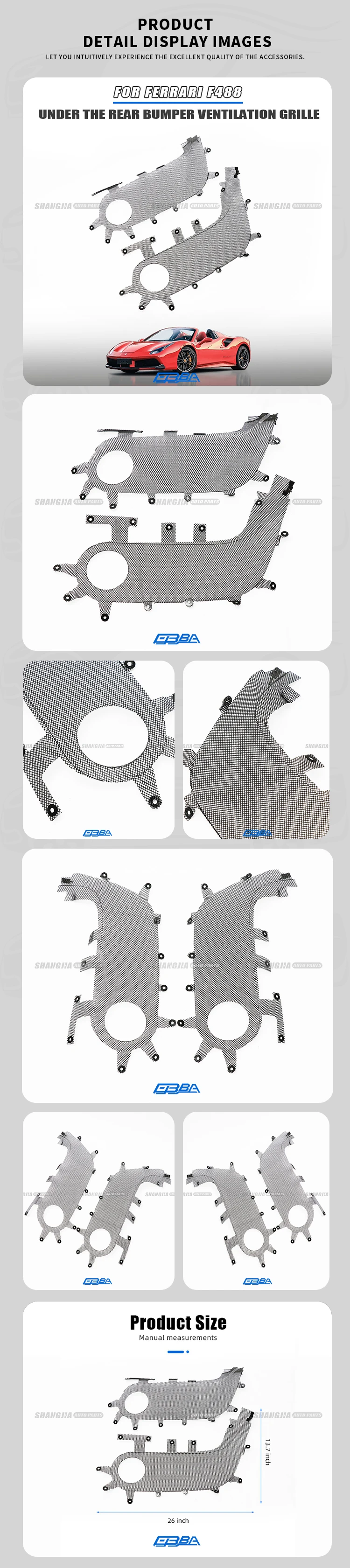 Aluminum Rear Bumper Ventilation Grille For Ferrari F488 GTB Spider 86639000 Lightweight And Strong Aluminum Mesh For Car factory