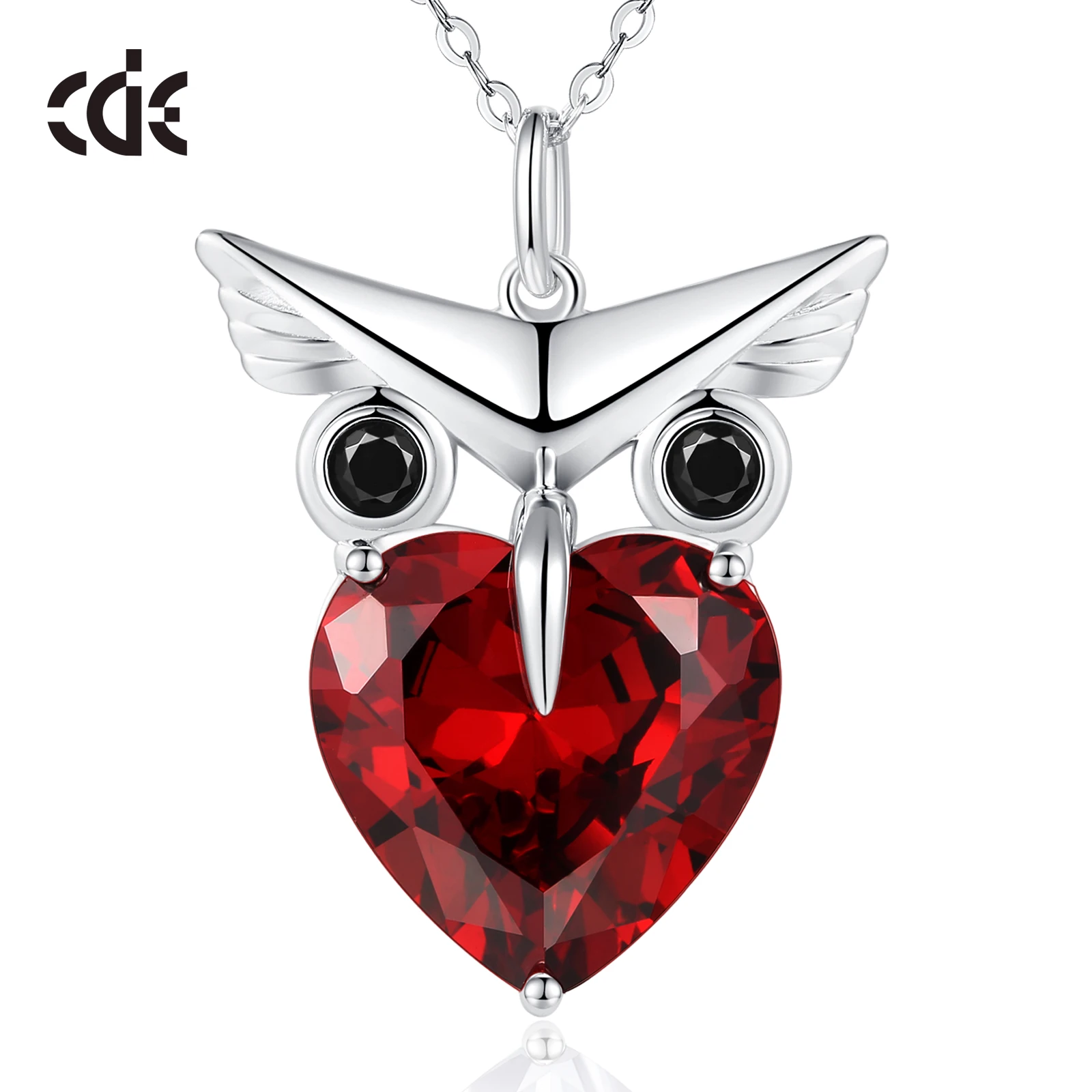 CDE YN0932 Fine Jewelry S925 Silver Necklace Wholesale Rhodium Plated Owl Heart Cut Crystal Women Pendant Necklace