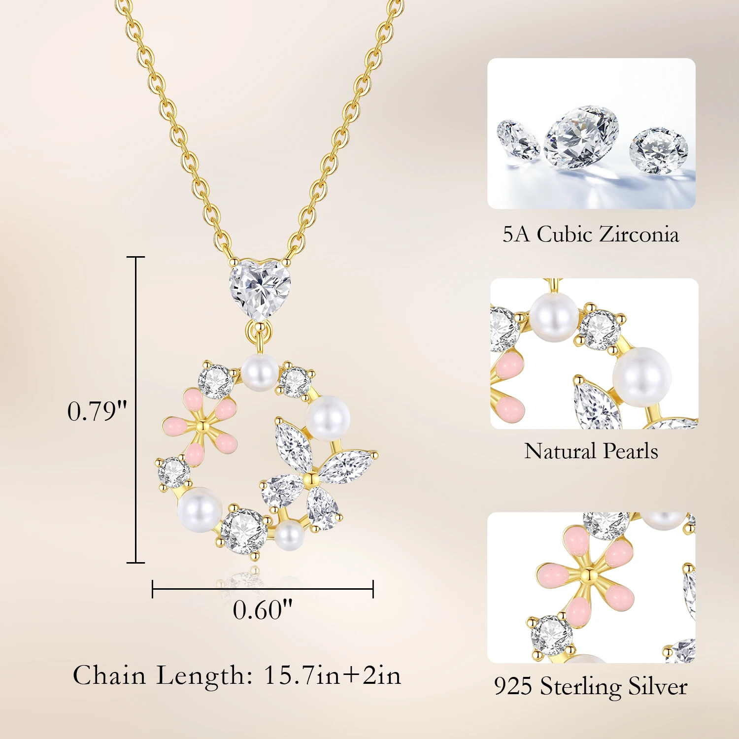 CDE CZYN005 Fine 925 Sterling Silver Jewelry Necklace Women Zircon Pearl Pendant Wholesale Women Circle Pendant Necklace