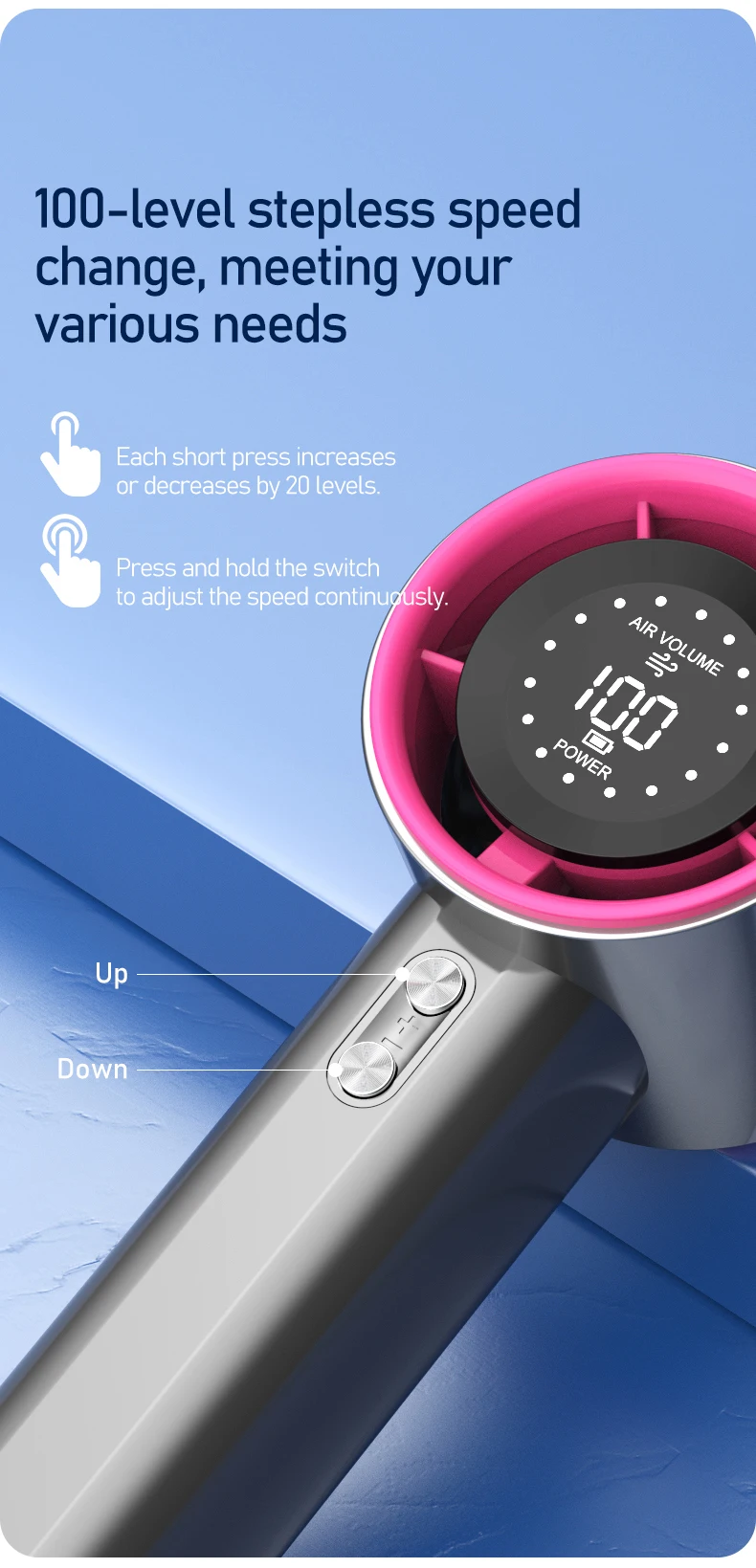 Battery-powered Handheld Fan, Portable, LCD, 100-Speed - detail 14