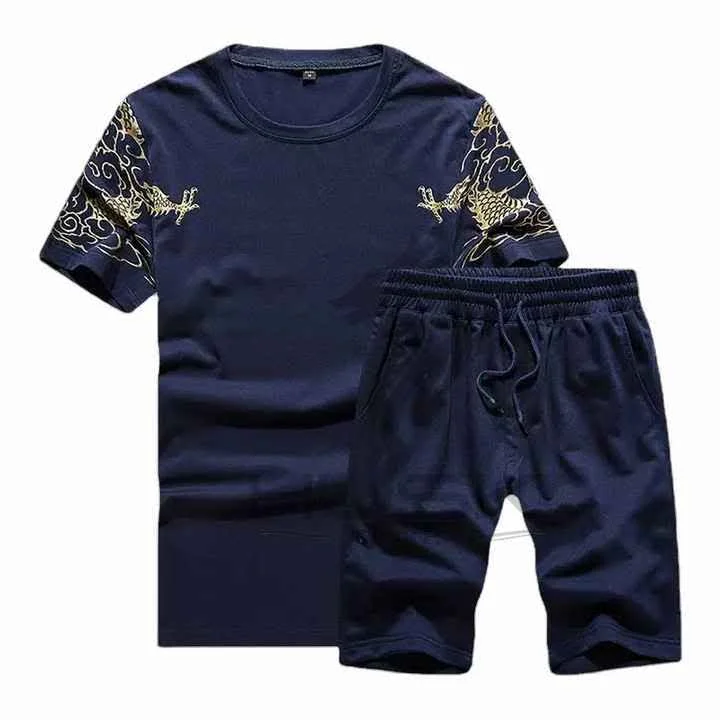 Wholesale Customized Men's Short Sleeve T Shirts Summer Two Piece Shorts Set