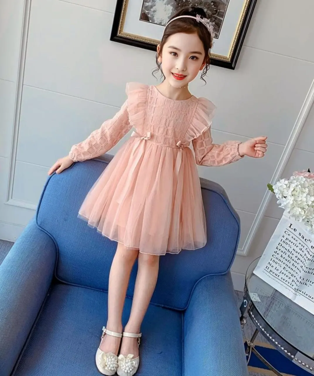 Elegant Furing Beautiful Princess Dress Spring Autumn Girls 5-9 years old dress with Cotton material combination Furing