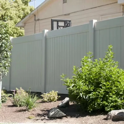 Vinyl privacy fences come in a variety of styles and colors, and do not require staining