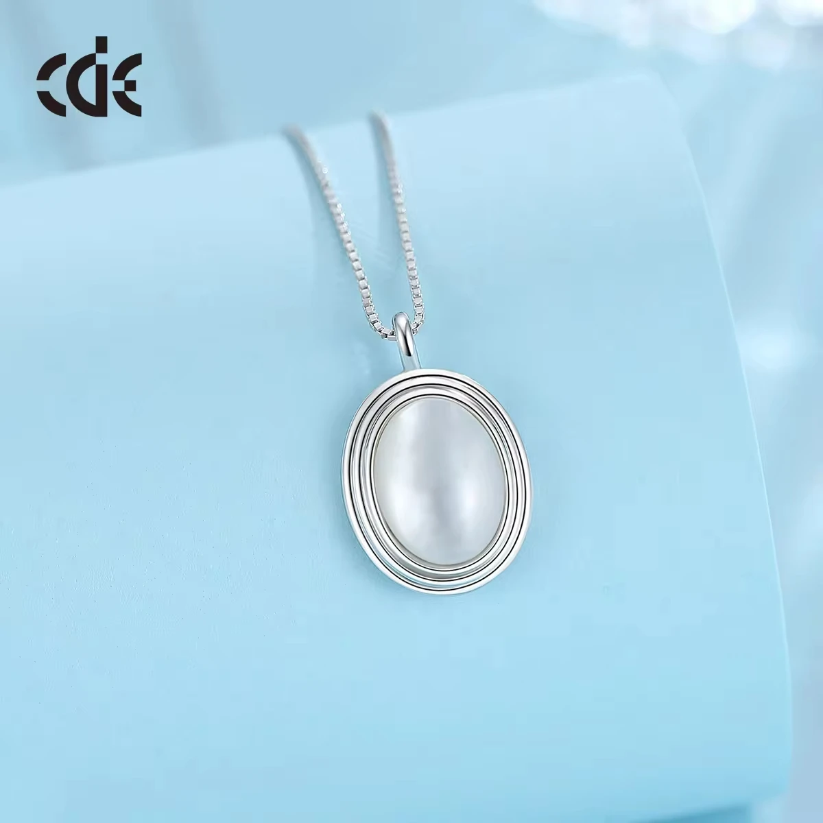 CDE PRYN007 Luxury 925 Silver Jewelry Necklace Wholesale Rhodium Plated Mother Of Pearl Shell Women Oval Shaped Necklace