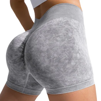 Custom Gym Sport Yoga Wear Fitness Workout Seamless Yoga Scrunch Butt Lift Acid Wash Shorts for Women