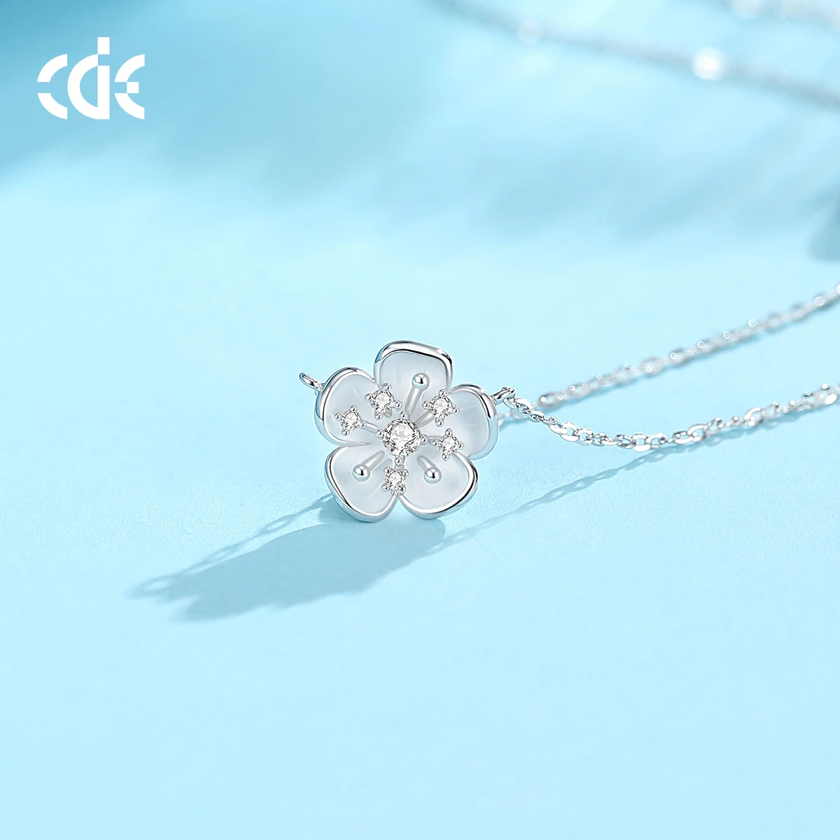 CDE ZYN001 Fine 925 Sterling Silver Jewelry Necklace Flower Shape Women Cherry Blossoms Pendant Necklace