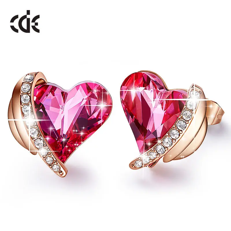 CDE E1877 Fashion Jewelry Copper Alloy Earring Wholesale Heart Cut Crystal Earrings Rhodium Plated Women Stud Earrings