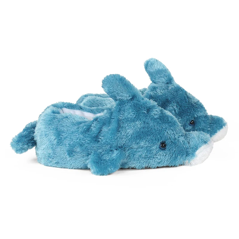 Wholesale Stuffed animal slippers unisex shoes cotton  winter indoor slippers Blue Pink Dolphin  Animal slippers for Gifts