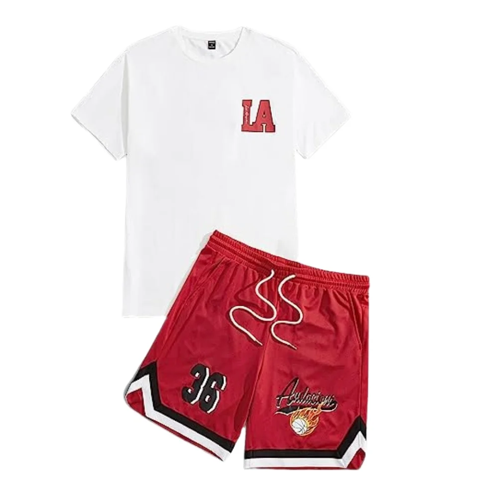 Customized men summer tracksuit short set unisex sweat suit printed short sleeve summer shorts t shirt set for men