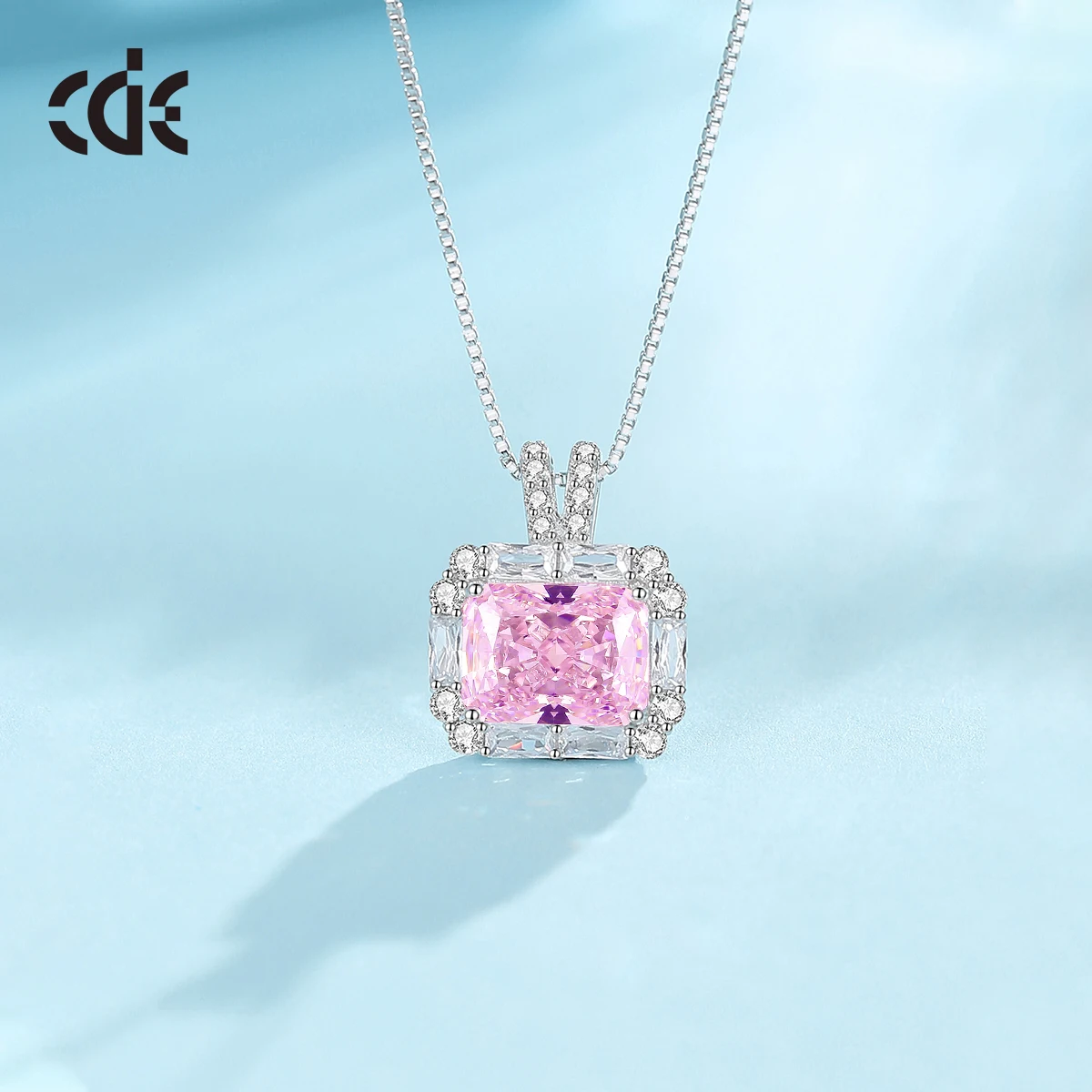 CDE WYN5 Fine Jewelry 925 Sterling Silver Necklace Wholesale Pink Cubic Zirconia Pendant Rhodium Plated Chain Pendant Necklace