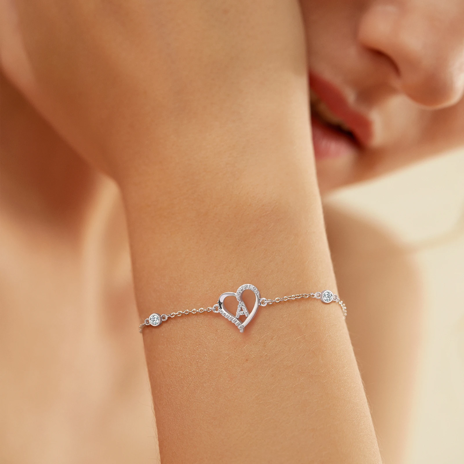 CDE CZYB017 Fine 925 Sterling Silver Jewelry A-Z Letter Bracelet Wholesale Zircon Women Gift Name Initials Heart Bracelet