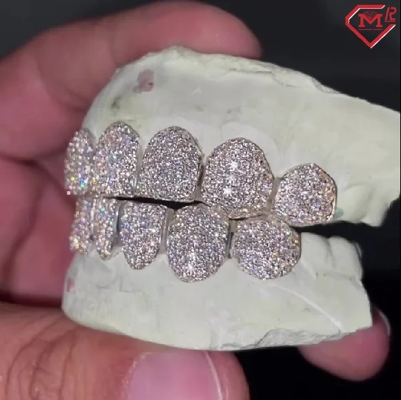 Iced Out Hip Hop Grillz Dia Teeth Rappers 8 Top 8 Bottom Gold Plated Sterg Sliver Custom Vvs Moissanite Grillz 16