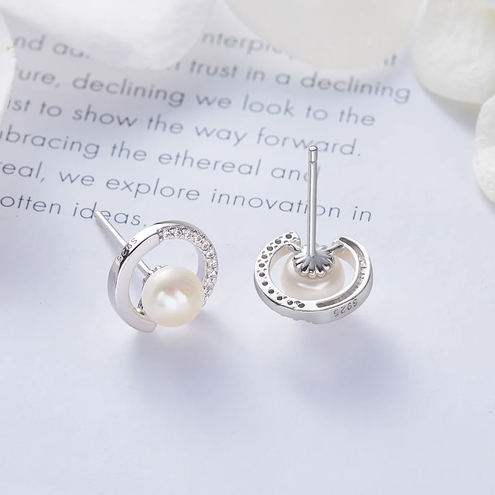 CDE YE1562 Fine 925 Sterling Silver Jewelry Earring Wholesale Rhodium Plated Freshwater Pearl Pearl Stud Earrings