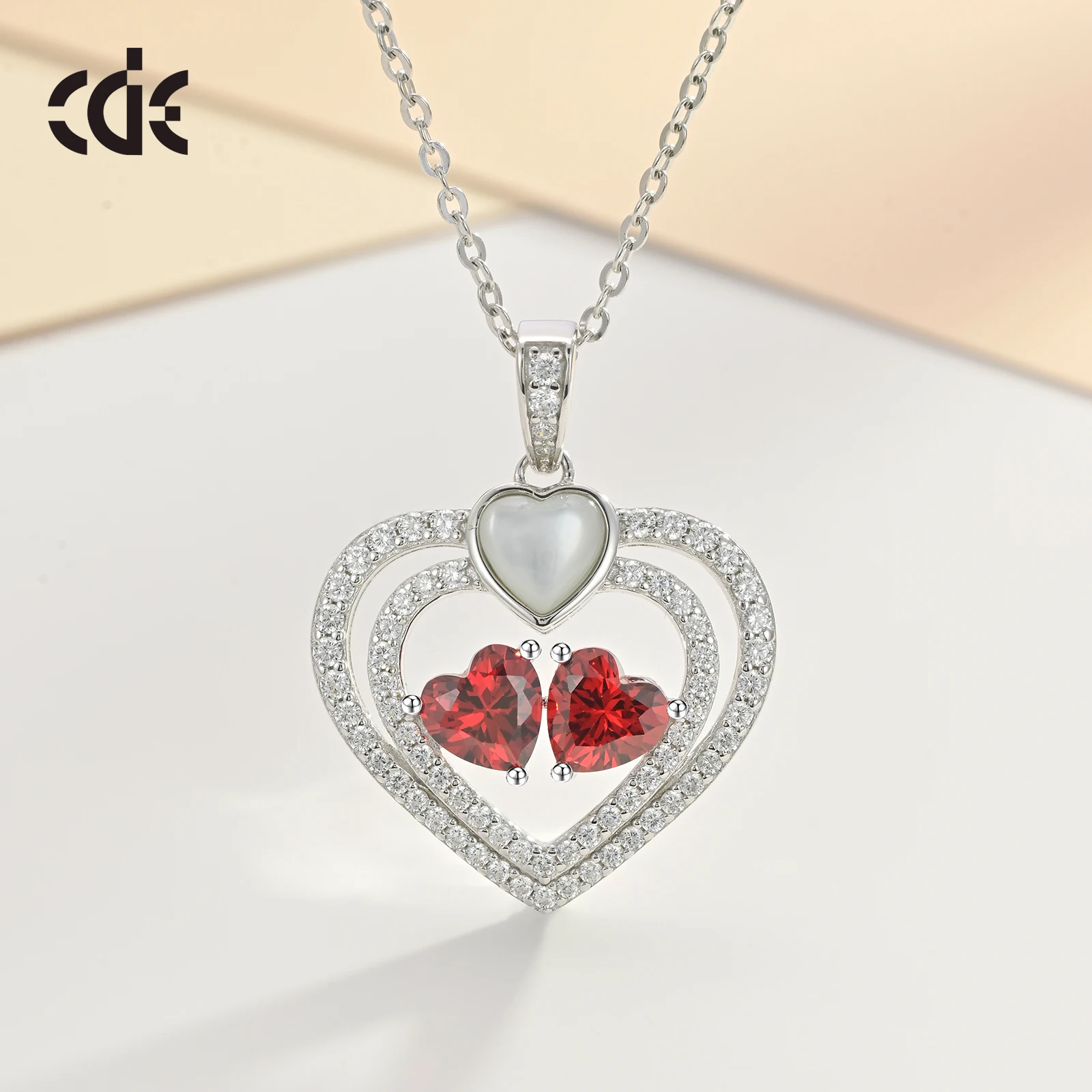 CDE CZYN072 Fine 925 Sterling Silver Jewelry Surrounded By Two Hearts Design Necklaces Wholesale Zircon Women Gifts Necklaces
