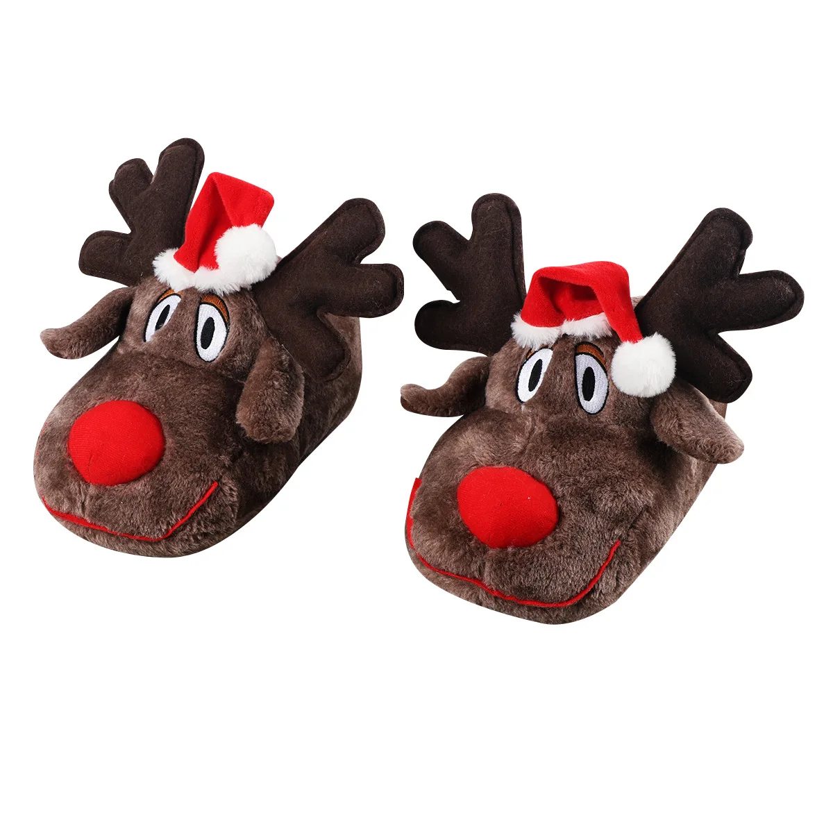 Hand Made Lovely Cute Ladies Fuzzy Animal Christmas Novelty Reindeer Deer Plush Soft Warm Home House Women's Slippers
