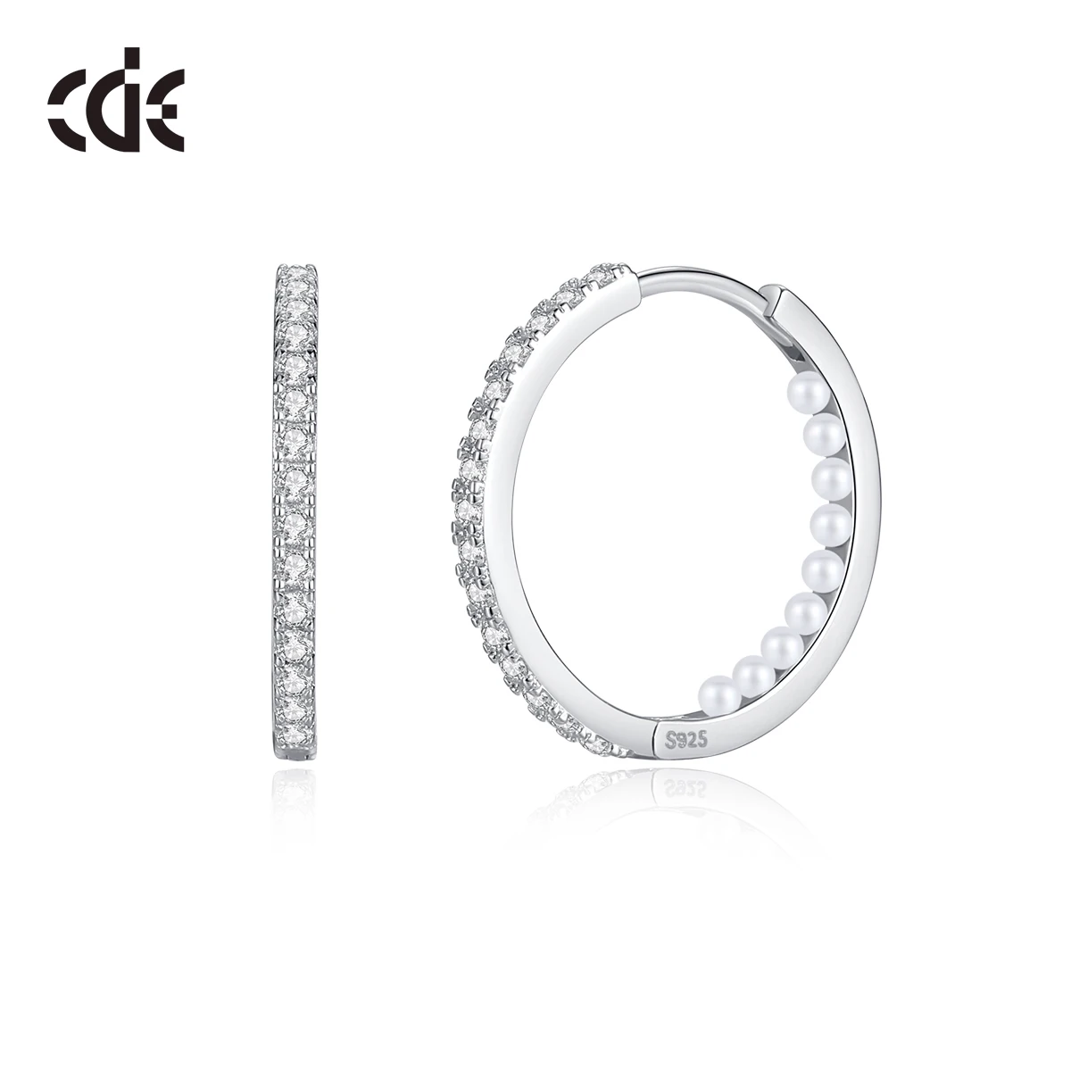 CDE CZYE032 Fine 925 Sterling Silver Earrings Jewelry Women ZirconSetting korean Freshwater Pearl Earring Hoop Earrings