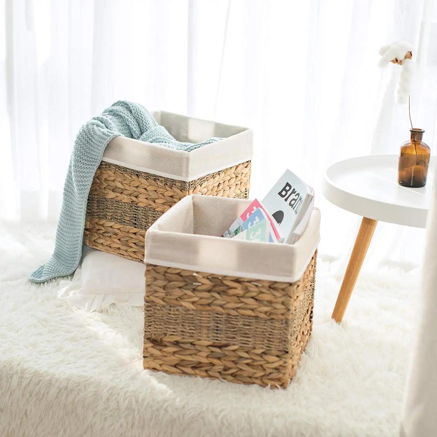 Seagrass Water Hyacinth Baskets With Linings Cube Wicker Box With