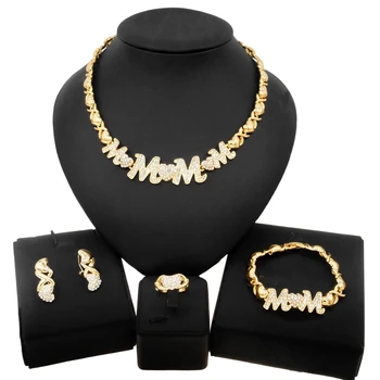Zhuerrui I Love You Heart Dubai Gold Plated Necklace Fashion Indian Jewellery Luxury Ladies Mom Jewelry Sets Lucky Women Z0033