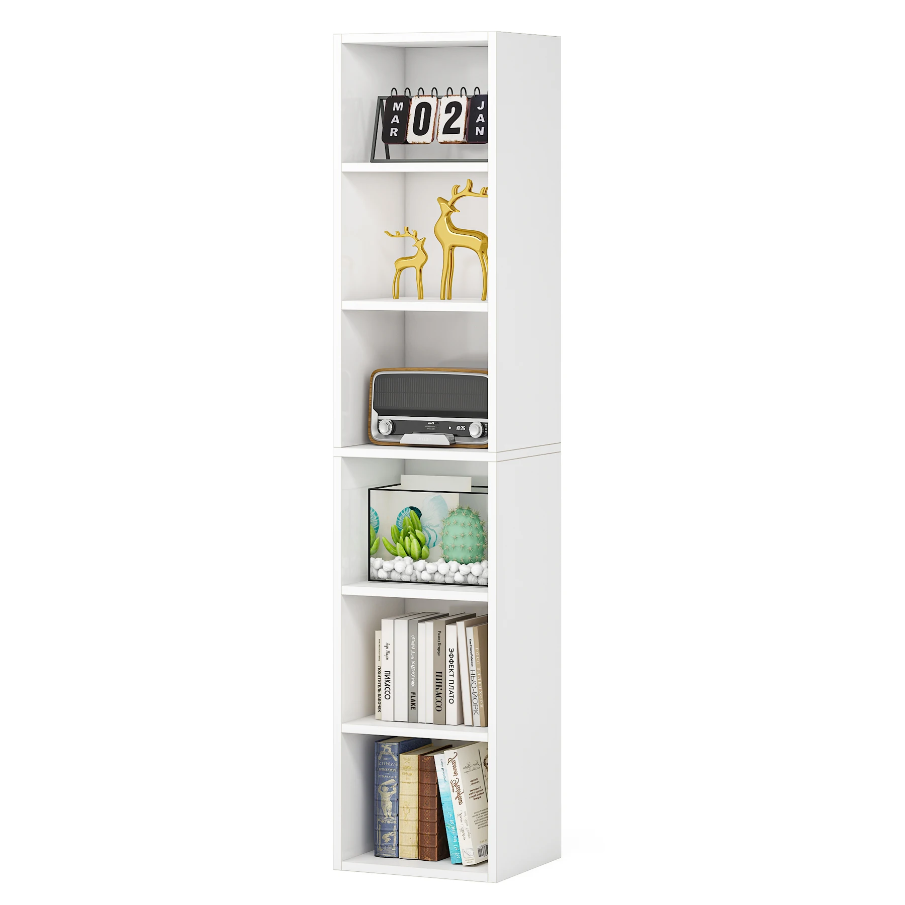 6 Tier Storage Cabinet Living Room Wood Cube Bookcase White Corner shelf