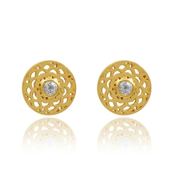 Earring 925 silver yellow gold plated elegant party jewelry with 925 silver white topaz gemstone stud filigree earring jewelry