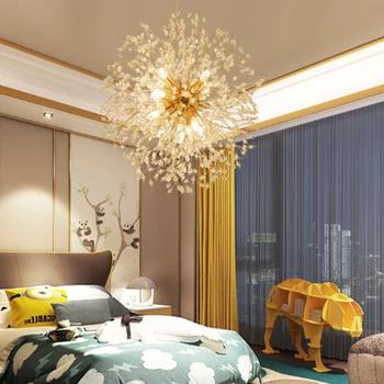 Led ceiling luxury hanging light round ball chandelier golden branch glass k9 crystal gold luxury chandeliers for living room