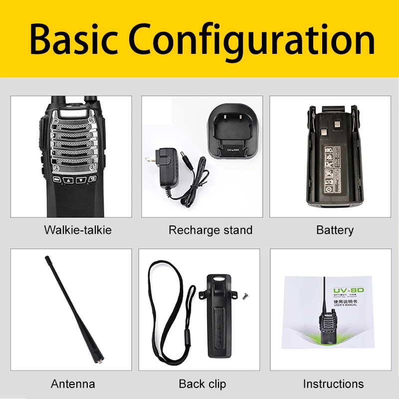 Baofeng UV-8D UHF Transceiver 400-480MHz Walkie Talkie BF-UV8D FM Ham Radio 16 Channels UV8D Two Way Radio