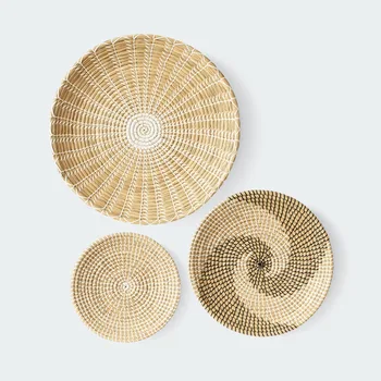 Round Shape Seagrass Anniversary Ornament Wall Hangings Bohemian