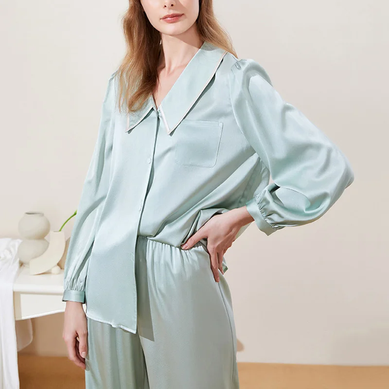 High-end Real Silk 19 M/M Momme Dropshipping French Superior Luxury Stock Pyjamas Pajama 2 Piece Set Womens Sleepwear