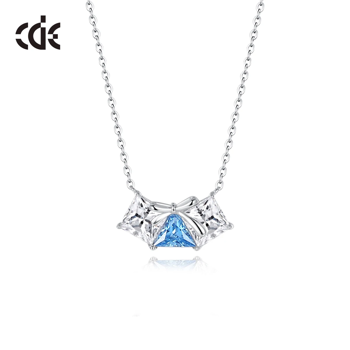 CDE WYN22 Fine Jewelry 925 Sterling Silver Necklace Multi Color Zircon Pendant Women Crafted Bow Tie Pendant Necklace