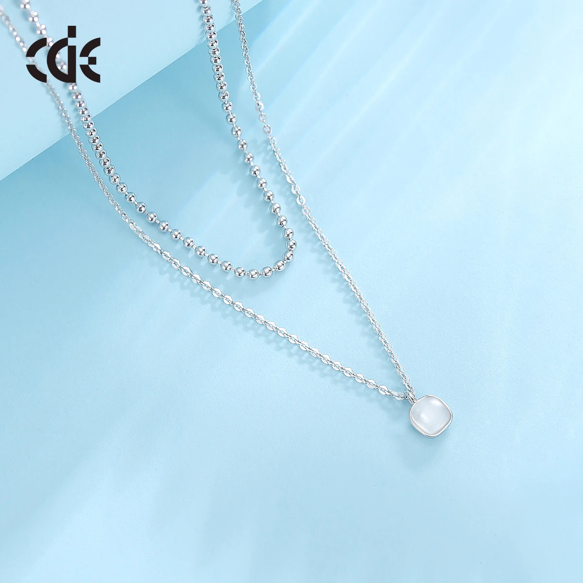 CDE PRYN008 Simple 925 Sterling Silver Jewelry Pearl Shell Necklace Wholesale  Woman Shell Double layer Bead Ball Chain